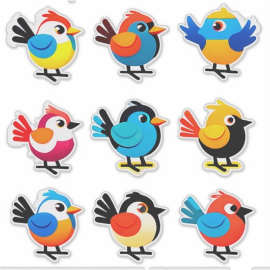 Colorful Cartoon Bird Sticker Set シール (正面)