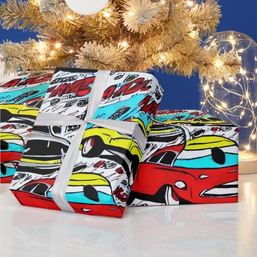 Colorful Cartoon Cars Comic Pattern Wrapping Paper ラッピングペーパー (クリスマス)