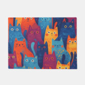 Colorful Cartoon Cat Pattern | Cute Whimsical Cat  ドアマット (正面)