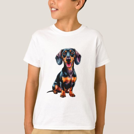 Colorful Cartoon Dachshund Tシャツ (正面)