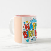"Colorful Cartoon Happy Birthday with Clouds & Sta ツートーンマグカップ (正面左)