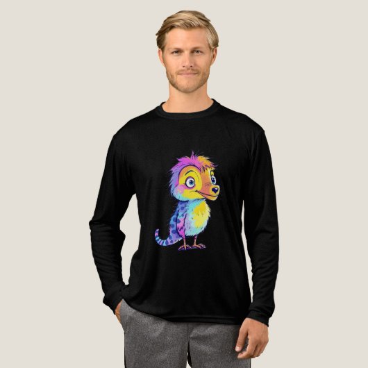 Colorful Cartoon Lizard Bird Character トライブレンドＴシャツ (正面全体)