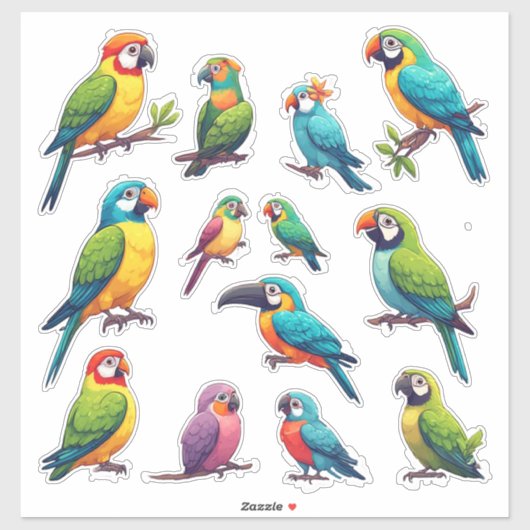 Colorful Cartoon Parrots for Kids & Gifts シール (シート)