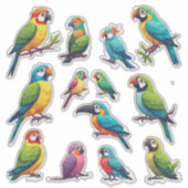 Colorful Cartoon Parrots for Kids & Gifts シール (正面)