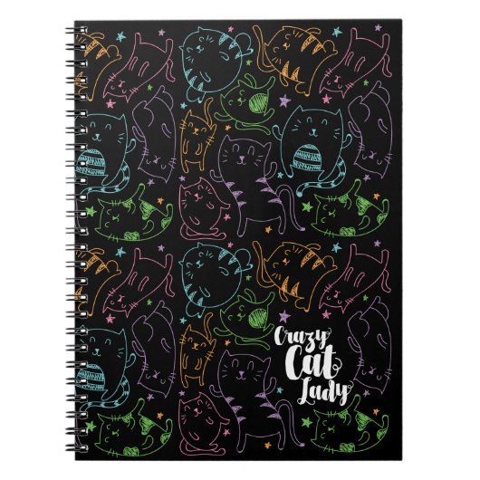 Colorful Cartoon Pattern Gift熱狂するな猫の女性 ノートブック (正面)