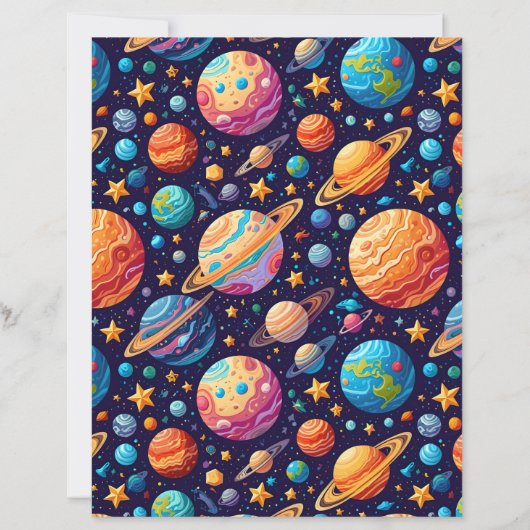 Colorful Cartoon Planets & Galaxy Scrapbook Paper (正面)