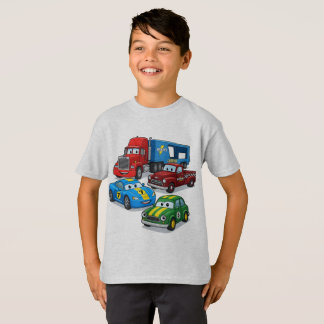 Colorful Cartoon Trucks and Cars Boys' T-Shirt Tシャツ