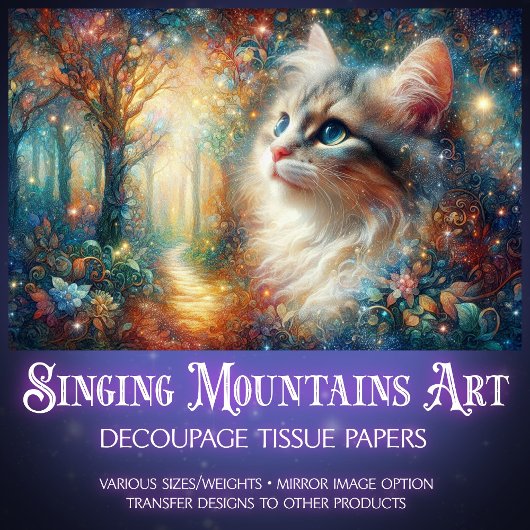 Colorful Cat Among Blossoms Artistic Decoupage 薄葉紙