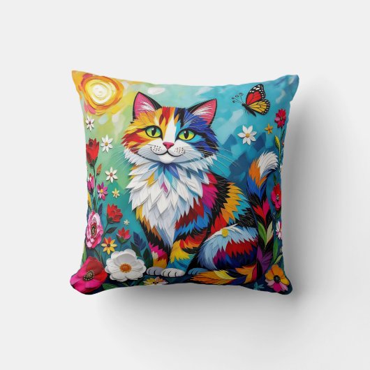 Colorful Cat and Butterfly クッション (正面)