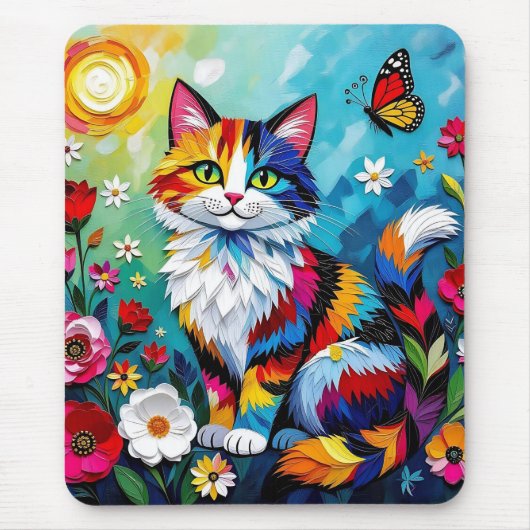 Colorful Cat and Butterfly マウスパッド (正面)