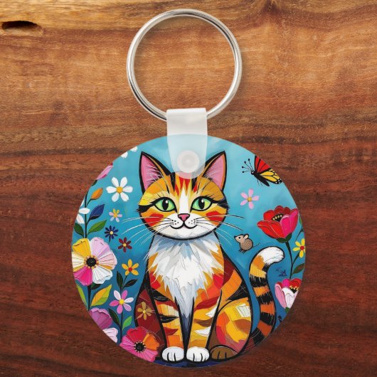 Colorful Cat and Butterfly Personalized キーホルダー (裏面)