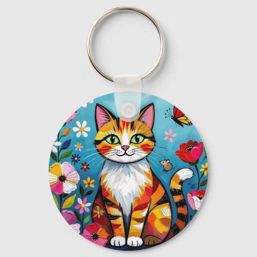 Colorful Cat and Butterfly Personalized キーホルダー (裏面)