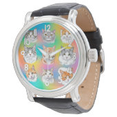 Colorful Cat Faces Wrist Watch Fun Pet Style 腕時計 (アングル)