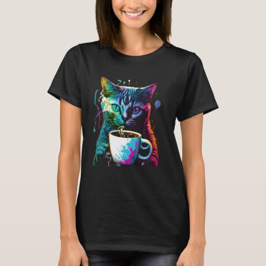 Colorful Cat Gaming Coffee Graphic Tees Men Women  Tシャツ (正面)
