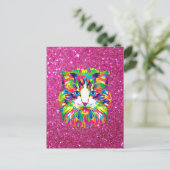 Colorful cat on sparkling background ポストカード (スタンド正面)