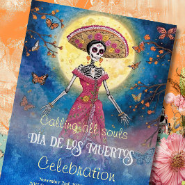 Colorful Catrina Under Full Moon Day of the Dead  招待状