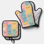 colorful cats 鍋つかみ&鍋敷きセット (正面/裏面)