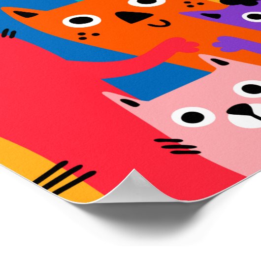 Colorful cats pattern ポスター (角)