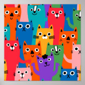Colorful cats pattern ポスター (正面)