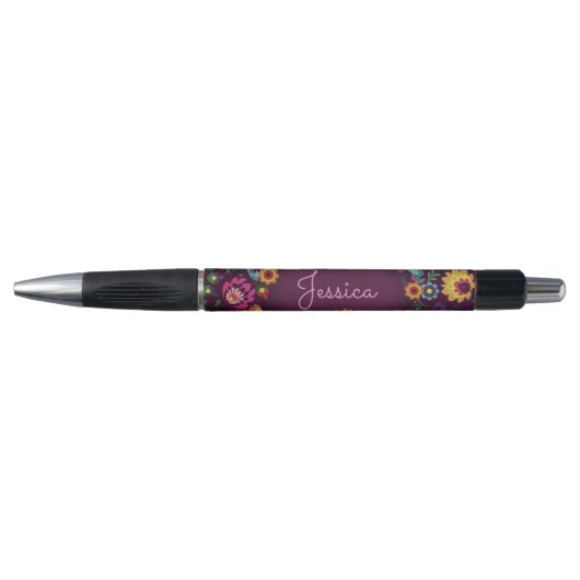 Colorful Chaotic Floral Pattern Personalised ボールペン (正面)