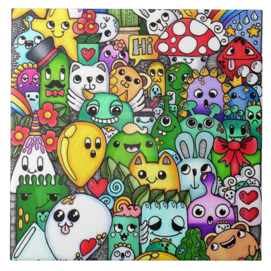Colorful character doodle drawings タイル (正面)