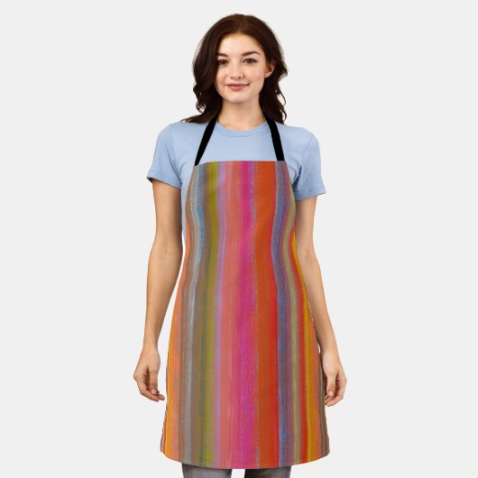Colorful Charcoal Boho Stripes エプロン (着用した状態)