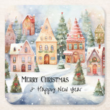 Colorful Charming Watercolor Town Christmas