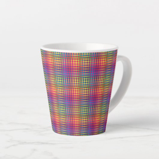 Colorful Checker Abstract Pattern カフェラテマグ (右アングル)