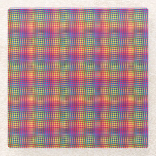 Colorful Checker Abstract Pattern ガラスコースター (正面)