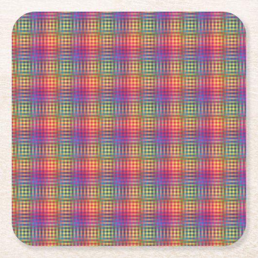 Colorful Checker Abstract Pattern スクエアペーパーコースター (正面)