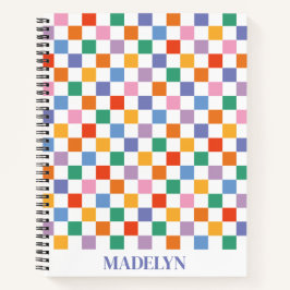 colorful checkered pattern custom monogram name  ノートブック
