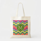 Colorful Chevron Pattern with Monogram トートバッグ (正面)