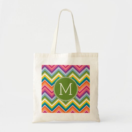 Colorful Chevron Pattern with Monogram トートバッグ (正面)