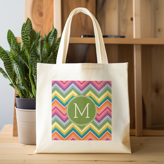 Colorful Chevron Pattern with Monogram トートバッグ