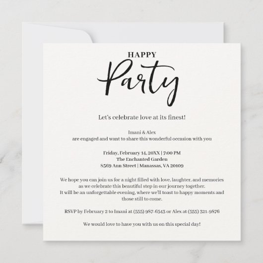 Colorful Chic Charming Scattered Hearts Engagement 招待状 (裏面)