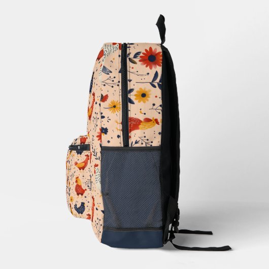 Colorful Chicken Art Pattern Background プリントバックパック (右)