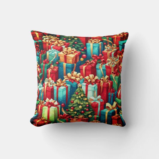 Colorful Christmas Gifts,  Holiday Tree Pattern  クッション (正面)