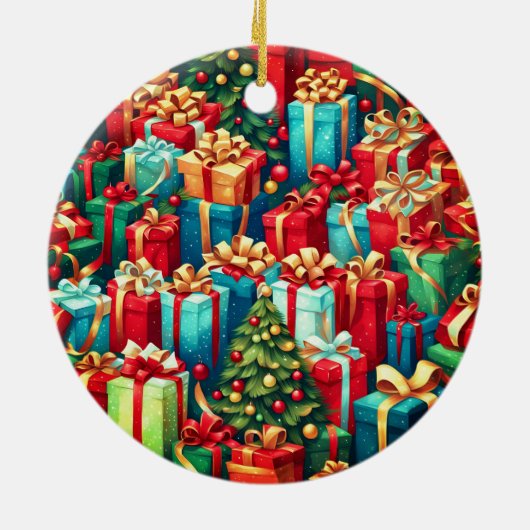 Colorful Christmas Gifts,  Holiday Tree Pattern  セラミックオーナメント (裏面)