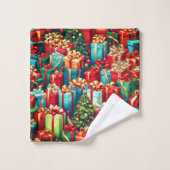 Colorful Christmas Gifts, Holiday Tree Pattern バスタオルセット (ウォッシュタオル)