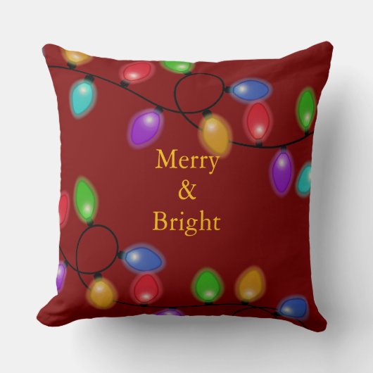 Colorful Christmas Lights On Red クッション (正面)