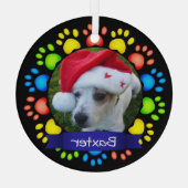 Colorful Christmas Paws Custom Pet Photo ガラスオーナメント (裏面)