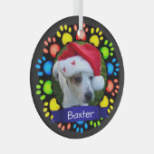 Colorful Christmas Paws Custom Pet Photo ガラスオーナメント (正面右)