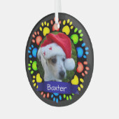 Colorful Christmas Paws Custom Pet Photo ガラスオーナメント (正面左)