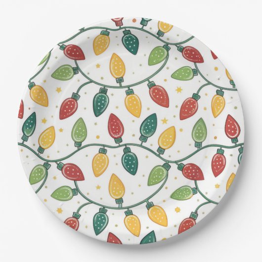 Colorful Christmas String Lights Pattern  ペーパープレート (正面)