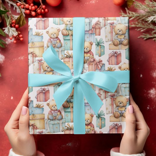 Colorful Christmas Teddy Bears Wrapping Paper ラッピングペーパー