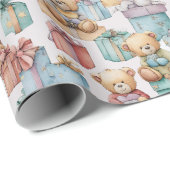 Colorful Christmas Teddy Bears Wrapping Paper ラッピングペーパー (ロールコーナー)
