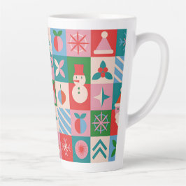 Colorful Christmas Themed Grid Of Holiday Icons カフェラテマグ
