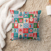 Colorful Christmas Themed Grid Of Holiday Icons クッション (ブランケット)