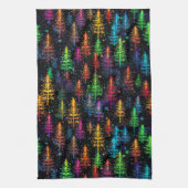 Colorful Christmas Tree Glow In Dark Forest キッチンタオル (縦)
