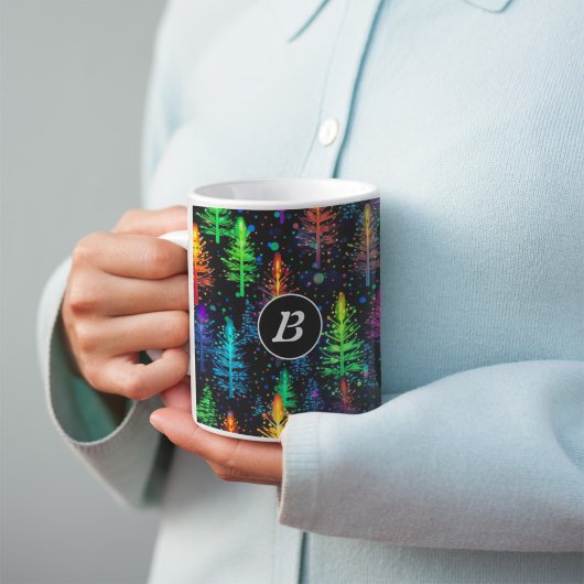 Colorful Christmas Tree Glow In Dark Forest ツートーンマグカップ